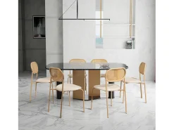 Juego de 2 sillas de cocina modernas con respaldo de ratán, patas de metal, color marrón