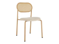 Juego de 2 sillas de cocina modernas con respaldo de ratán, patas de metal, color marrón