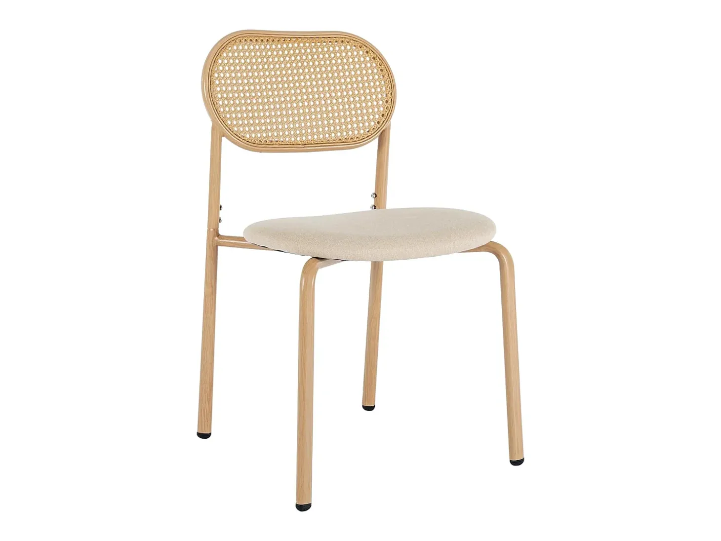 Juego de 2 sillas de cocina modernas con respaldo de ratán, patas de metal, color marrón