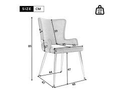 Juego de 2 sillas de cocina con reposabrazos, tela de terciopelo, patas de metal plateado, color beige.
