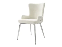Juego de 2 sillas de cocina con reposabrazos, tela de terciopelo, patas de metal plateado, color beige.