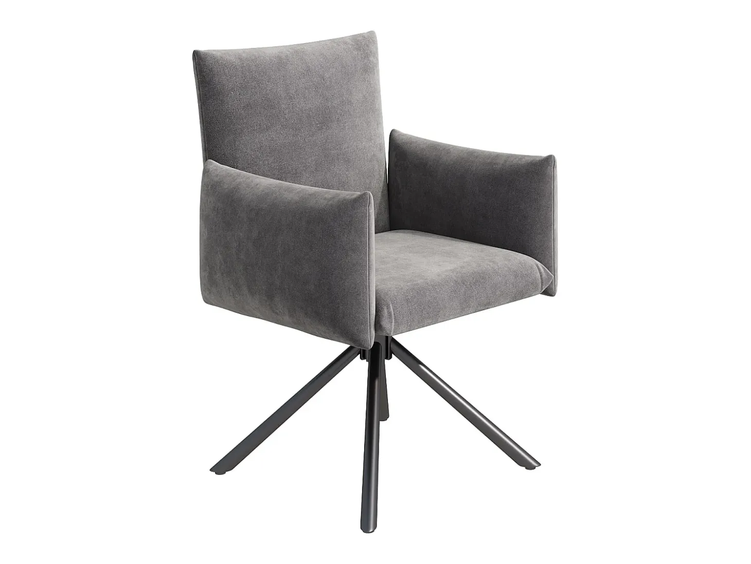 Juego de 2 sillas de cocina giratorias con reposabrazos, tela de terciopelo, patas de metal negro, gris