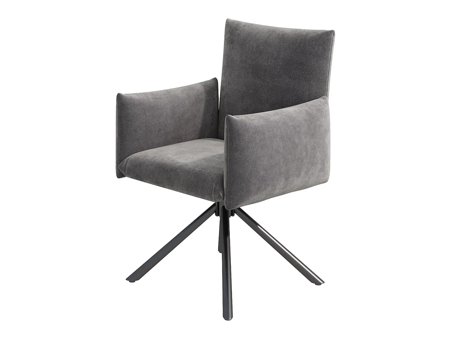 Juego de 2 sillas de cocina giratorias con reposabrazos, tela de terciopelo, patas de metal negro, gris