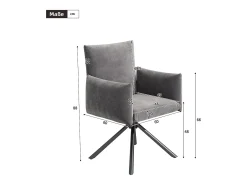 Juego de 2 sillas de cocina giratorias con reposabrazos, tela de terciopelo, patas de metal negro, gris