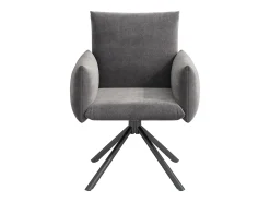 Juego de 2 sillas de cocina giratorias con reposabrazos, tela de terciopelo, patas de metal negro, gris