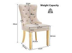 Juego de 2 sillas de cocina de terciopelo beige, estructura de metal dorado