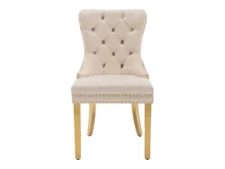 Juego de 2 sillas de cocina de terciopelo beige, estructura de metal dorado