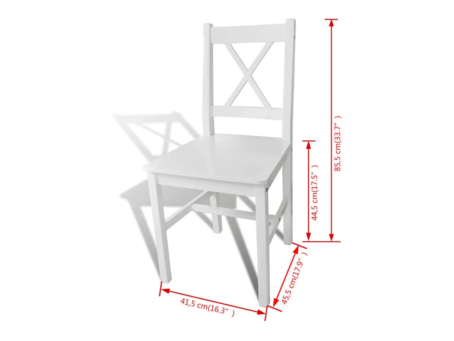 Juego de 2 sillas de comedor de madera de pino blanco