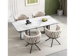 Juego de 4 sillas de comedor giratorias - terciopelo beige - con respaldo acolchado y patas de metal