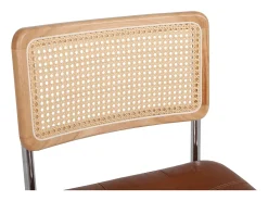 Juego de 2 sillas de comedor estilo mediados de siglo - Tapizadas en piel sintética y ratán - 50 x 61 x 86 cm, color marrón