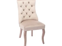 Juego de 6 sillas de comedor de terciopelo - acolchado con botones - Beige