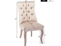 Juego de 6 sillas de comedor de terciopelo - acolchado con botones - Beige