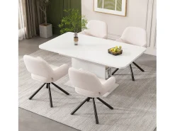 Juego de 4 sillas de comedor - tela sherpa blanca - con reposabrazos y función giratoria