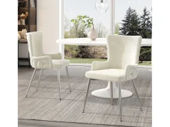 Juego de 4 sillas de comedor de terciopelo con patas de metal plateado, color beige (62,87 x 58,42 x 55,88 cm)