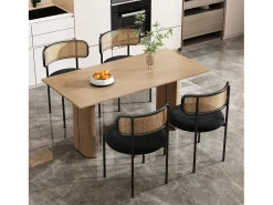 Juego de 6 sillas de comedor de terciopelo y ratán con patas de metal - Negro