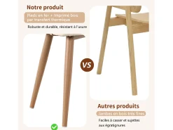 Juego de 4 sillas de comedor con respaldo de ratán y cojines de asiento de piel sintética, cómodas y transpirables.