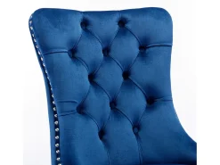Juego de 2 sillas de comedor en terciopelo azul con respaldo acolchado y patas de metal plateado