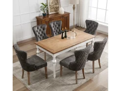 Juego de 6 sillas de comedor, diseño antiguo, con tachuelas, patas de madera maciza, tapizado de terciopelo, color gris (53,5x61x95 cm)