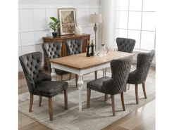 Juego de 6 sillas de comedor, diseño antiguo, con tachuelas, patas de madera maciza, tapizado de terciopelo, color gris (53,5x61x95 cm)