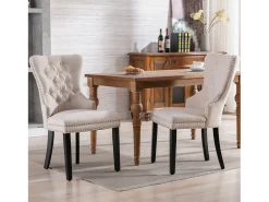Juego de 6 sillas de comedor tapizadas en lino - 53 x 54 x 97 cm - patas de roble - sillón - beige