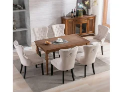 Juego de 6 sillas de comedor tapizadas en lino - 53 x 54 x 97 cm - patas de roble - sillón - beige