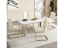 Juego de 4 sillas de comedor de terciopelo, diseño de lujo, respaldo de diamante, patas de metal dorado, beige (47 x 47 x 90 cm)