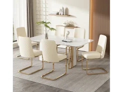 Juego de 4 sillas de comedor de terciopelo, diseño de lujo, respaldo de diamante, patas de metal dorado, beige (47 x 47 x 90 cm)