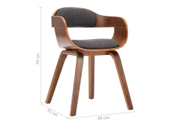 Juego de 2 sillas de comedor de tela gris oscuro y madera curvada