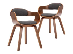 Juego de 2 sillas de comedor de tela gris oscuro y madera curvada