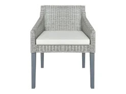 Juego de 2 Sillas de comedor con cojines ratán natural gris ES840489
