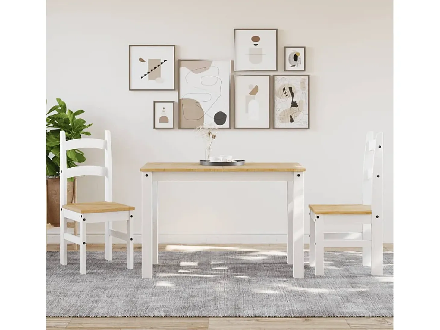 Juego de 2 Sillas de comedor madera maciza pino blanco 40x46x99 cm ES619435