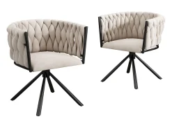 Juego de 2 sillas de comedor giratorias - terciopelo beige - con reposabrazos acolchados y patas de metal