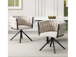 Juego de 2 sillas de comedor giratorias - terciopelo beige - con reposabrazos acolchados y patas de metal