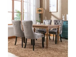 Juego de 2 sillas de comedor - Sillas con respaldo acolchado, patas de madera y ribete de tachuelas - terciopelo gris