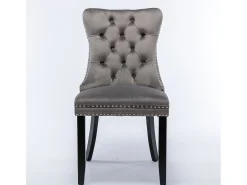 Juego de 2 sillas de comedor - Sillas con respaldo acolchado, patas de madera y ribete de tachuelas - terciopelo gris