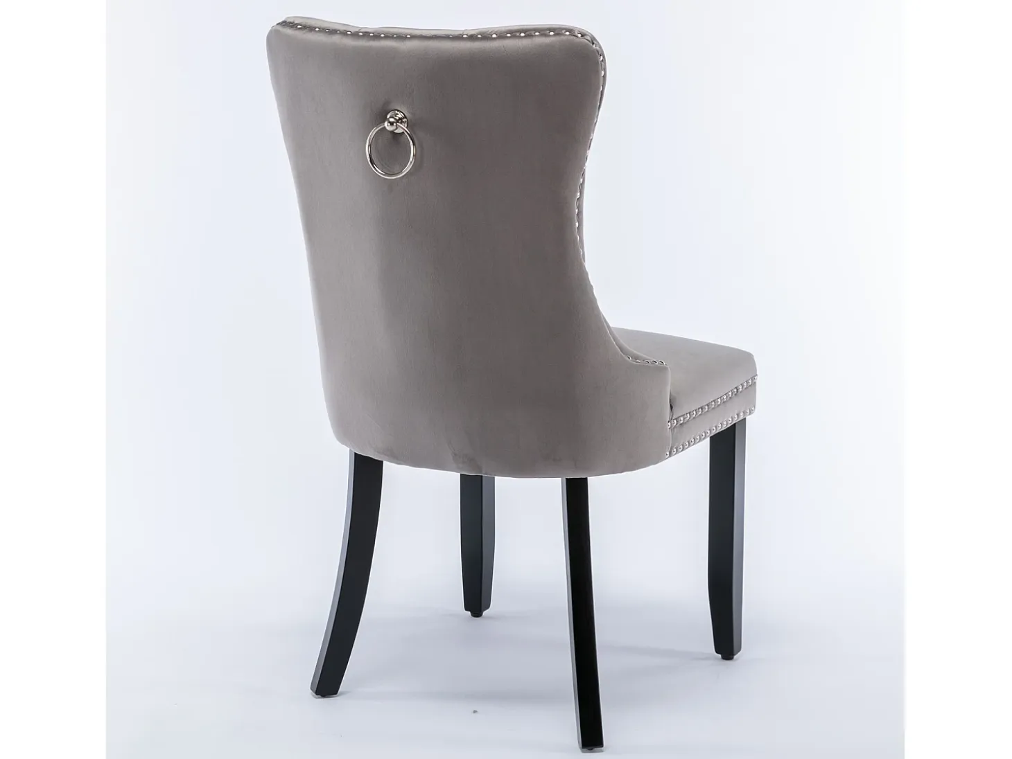 Juego de 2 sillas de comedor - Sillas con respaldo acolchado, patas de madera y ribete de tachuelas - terciopelo gris