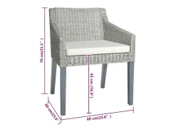 Juego de 2 sillas de comedor con cojines de ratán natural gris
