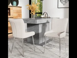 Juego de 2 sillas de comedor de terciopelo - 85 x 58 x 47 cm - Sillón de salón de lujo - Cuatro patas de metal plateado - Beige