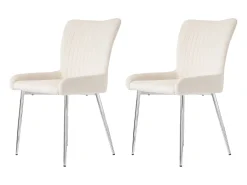 Juego de 2 sillas de comedor de terciopelo - 85 x 58 x 47 cm - Sillón de salón de lujo - Cuatro patas de metal plateado - Beige