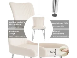 Juego de 2 sillas de comedor de terciopelo - 85 x 58 x 47 cm - Sillón de salón de lujo - Cuatro patas de metal plateado - Beige