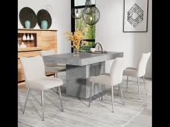 Juego de 2 sillas de comedor de terciopelo - 85 x 58 x 47 cm - Sillón de salón de lujo - Cuatro patas de metal plateado - Beige