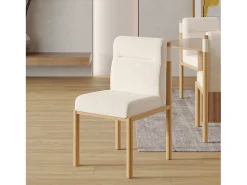 Juego de 4 sillas de comedor - 46 x 52 x 80,5 cm - estructura efecto roble y asientos acolchados - tela sherpa - beige.