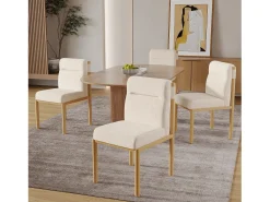 Juego de 4 sillas de comedor - 46 x 52 x 80,5 cm - estructura efecto roble y asientos acolchados - tela sherpa - beige.
