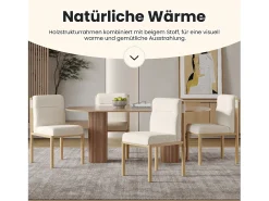 Juego de 4 sillas de comedor - 46 x 52 x 80,5 cm - estructura efecto roble y asientos acolchados - tela sherpa - beige.