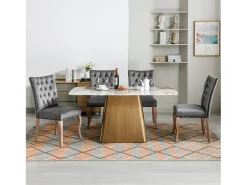 Juego de 4 sillas de comedor - silla de comedor de terciopelo gris - con respaldo acolchado y patas de madera