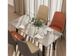 Juego de 2 sillas de comedor FATIVO - Microfibra imitación cuero - Patas de metal