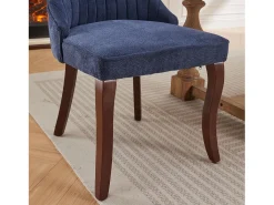 Juego de 2 sillas de comedor con respaldo acolchado y patas de madera - Chenilla azul