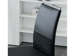 Juego de 4 sillas de comedor modernas, respaldo alto acolchado de poliuretano y lino, diseño de rayas, color negro (42 x 48 x 95 cm)