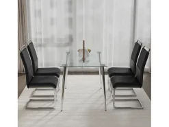 Juego de 4 sillas de comedor modernas, respaldo alto acolchado de poliuretano y lino, diseño de rayas, color negro (42 x 48 x 95 cm)
