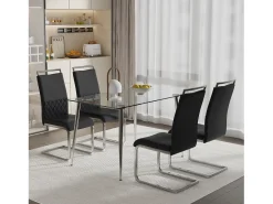 Juego de 4 sillas de comedor modernas, respaldo alto acolchado de poliuretano y lino, diseño de rayas, color negro (42 x 48 x 95 cm)